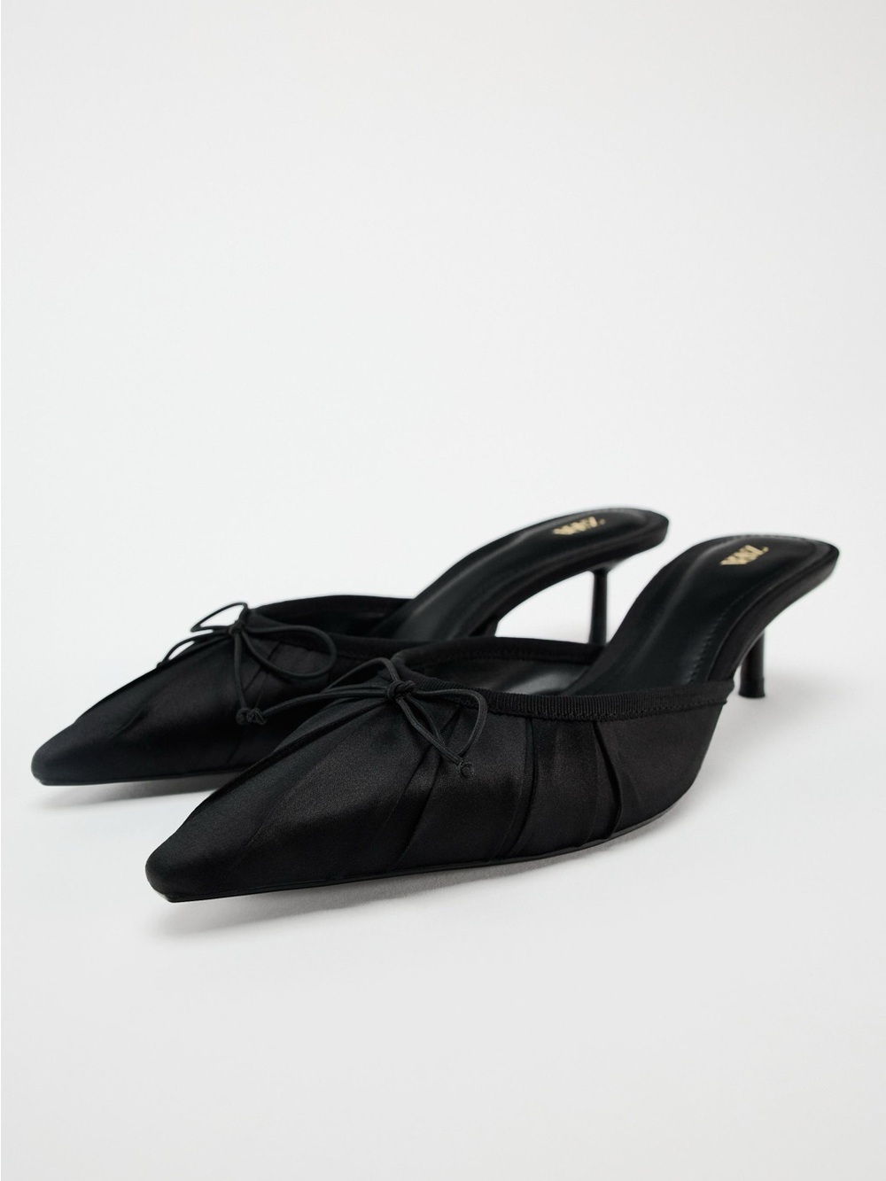 Satin Pointed-Toe Mule Heels with Bow ZARA